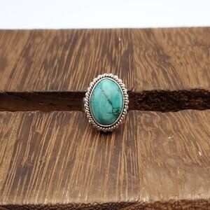 Size 6 925 Sterling Silver Solid Beautiful Blue Stone Ring